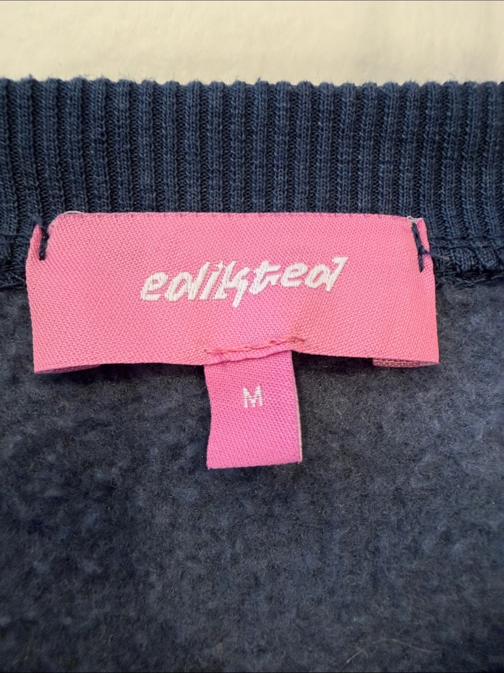 EDIKTED women’s Navy Heart Crewneck Sweatshirt with lace heart. Size M - Picture 5 of 5